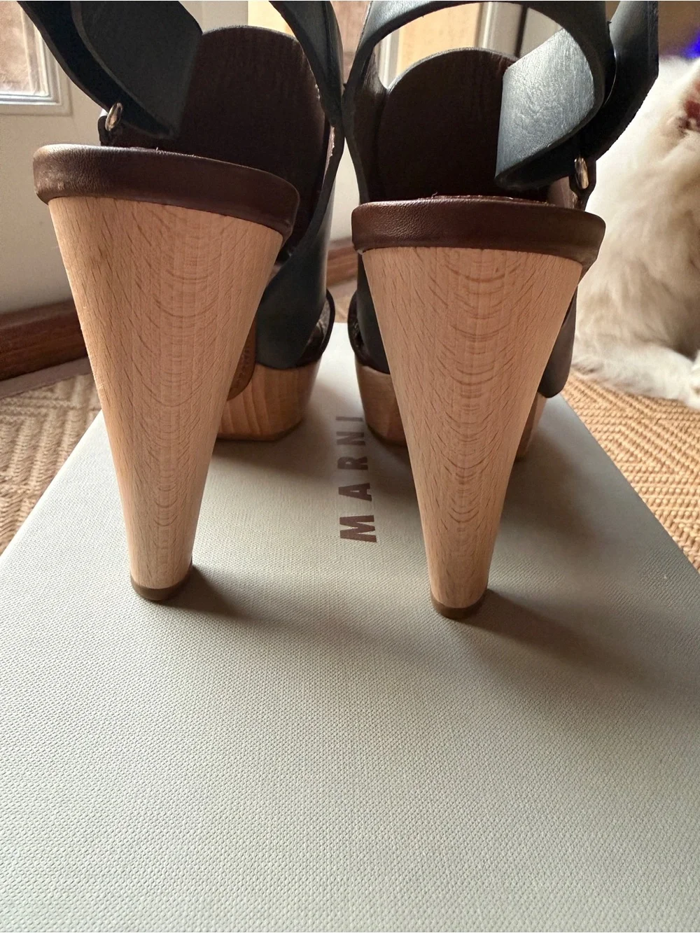 Marni Brown and Dark Grey Leather Slingback Platform Heels